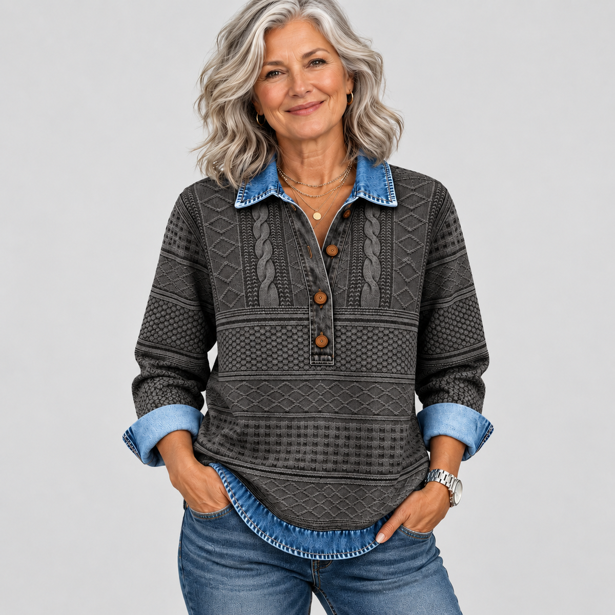 Azalea | Vintage Cable Knit Collared Sweater