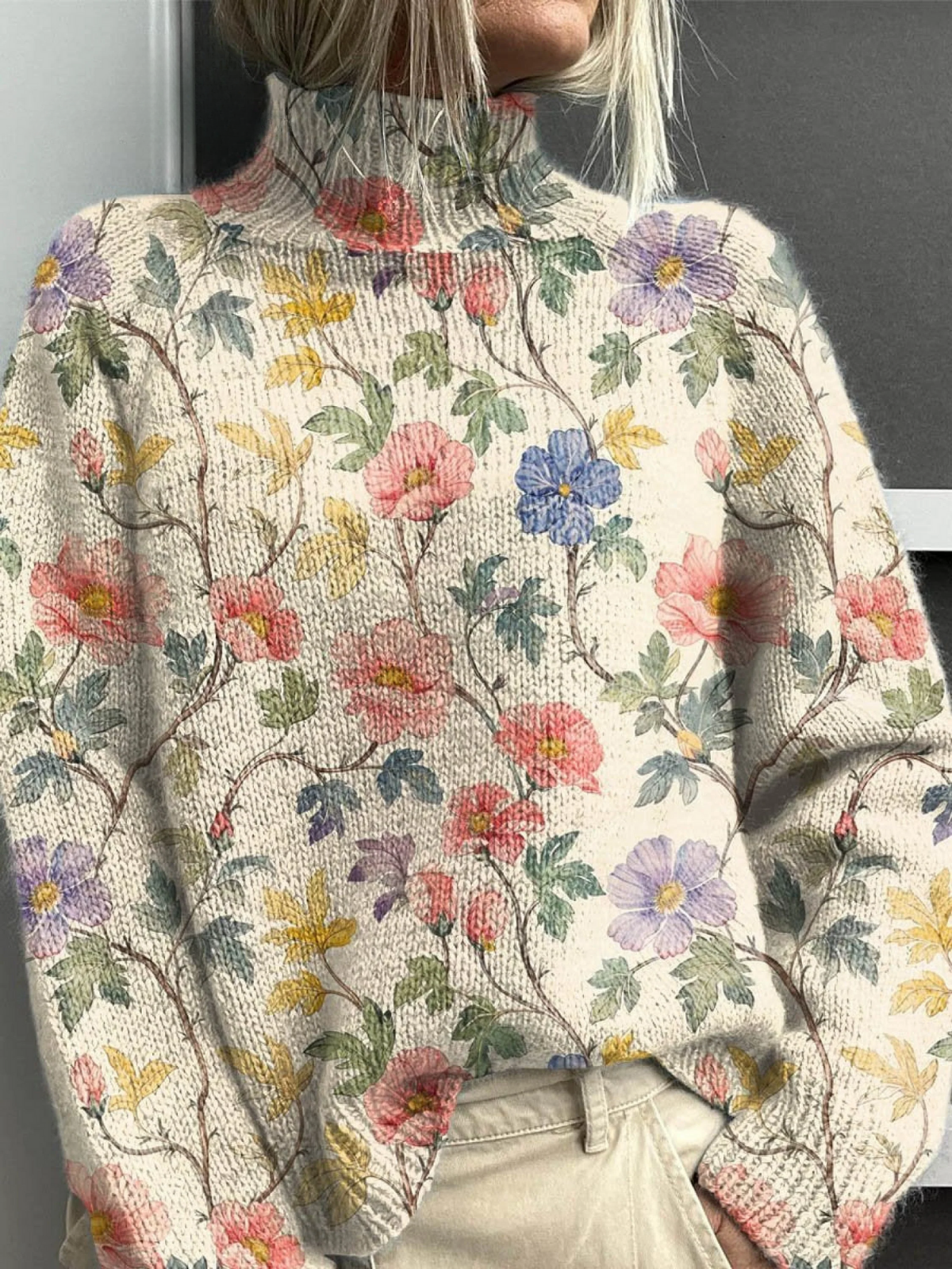 Micheline | Floral knitted turtleneck sweater