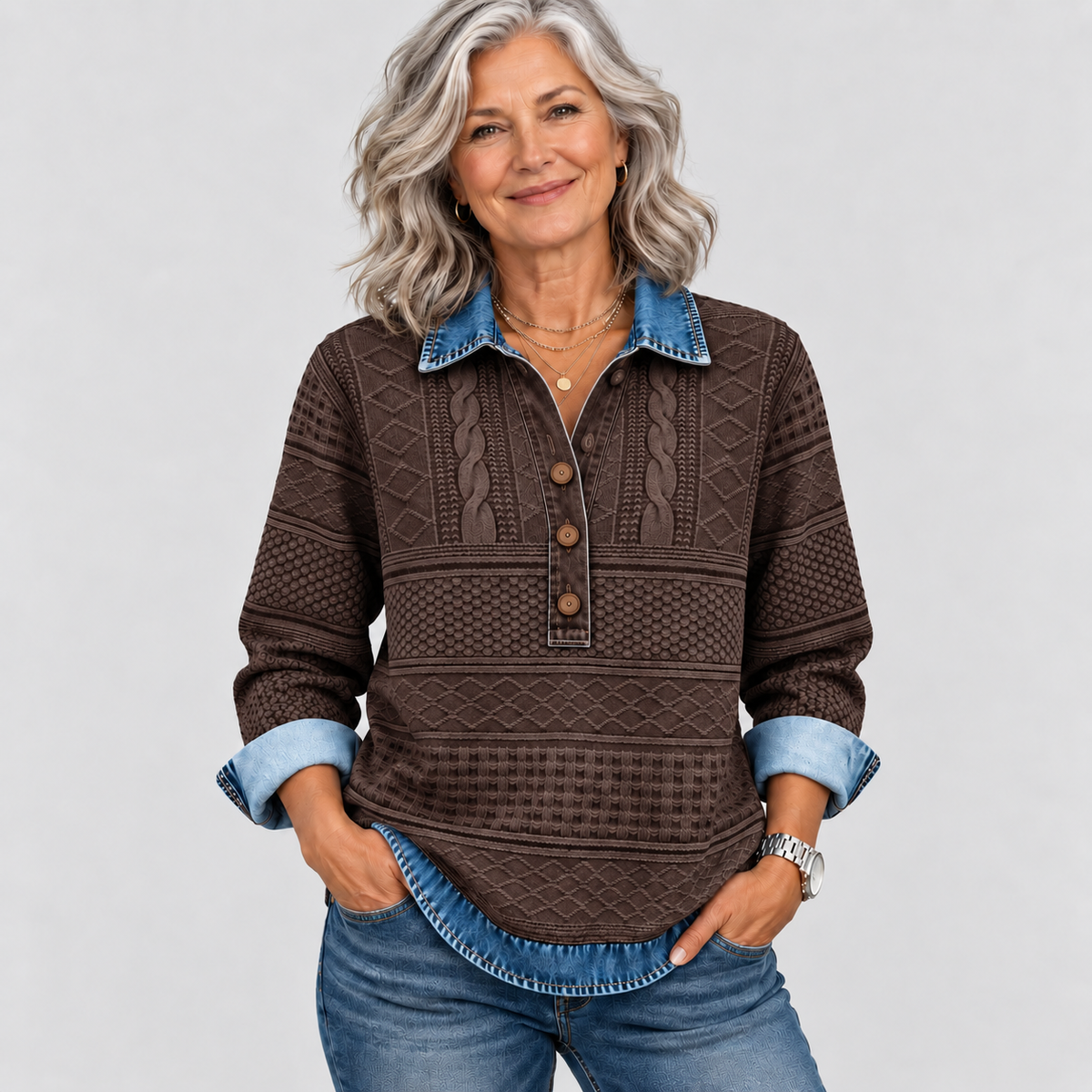 Azalea | Vintage Cable Knit Collared Sweater