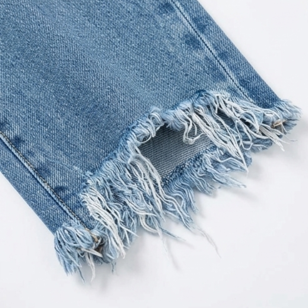 Vivara | Women's Retro Fringed Cropped Straight Leg Jeans
