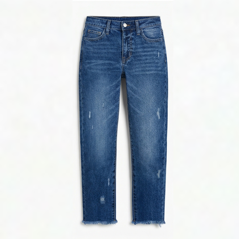 Vivara | Women's Retro Fringed Cropped Straight Leg Jeans