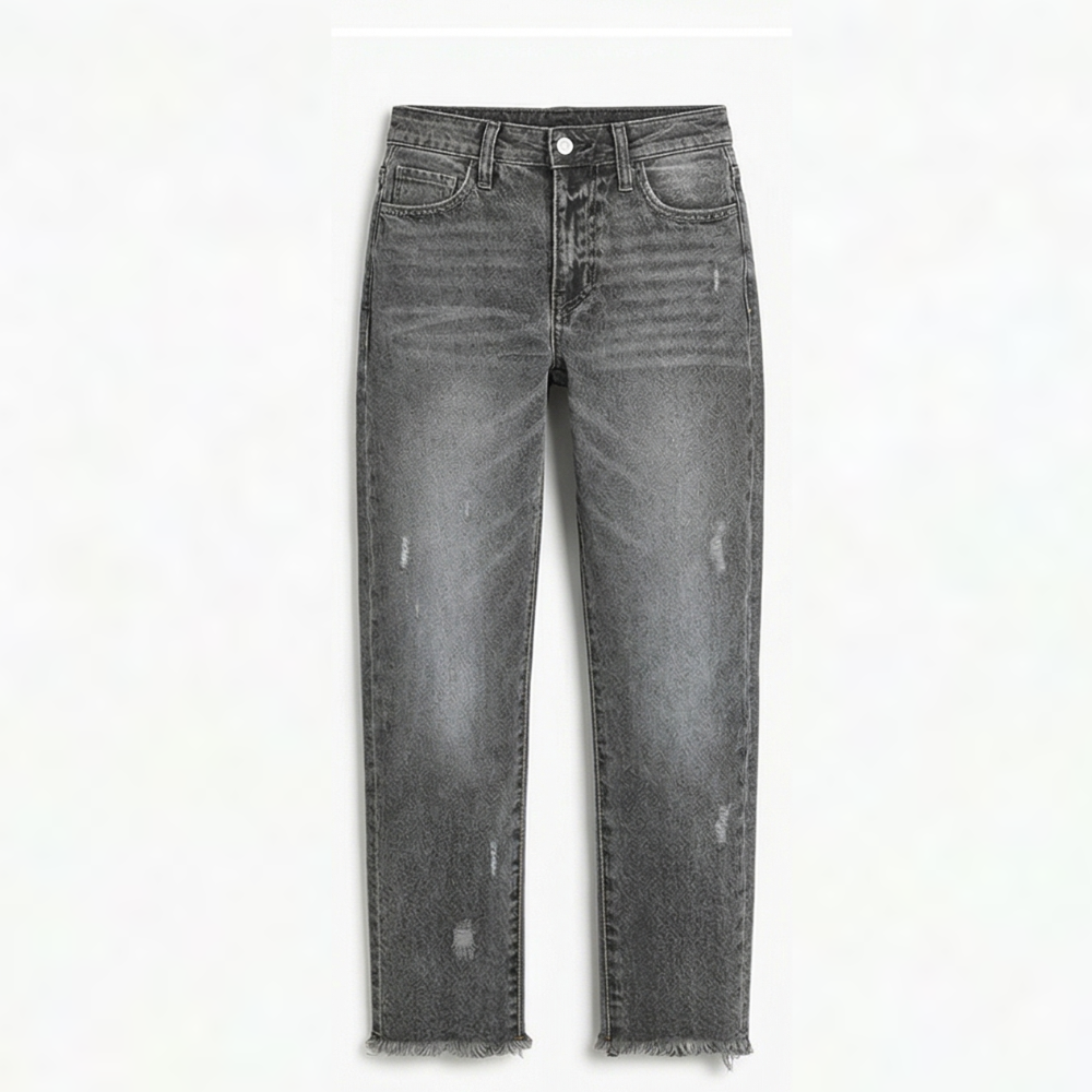 Vivara | Women's Retro Fringed Cropped Straight Leg Jeans