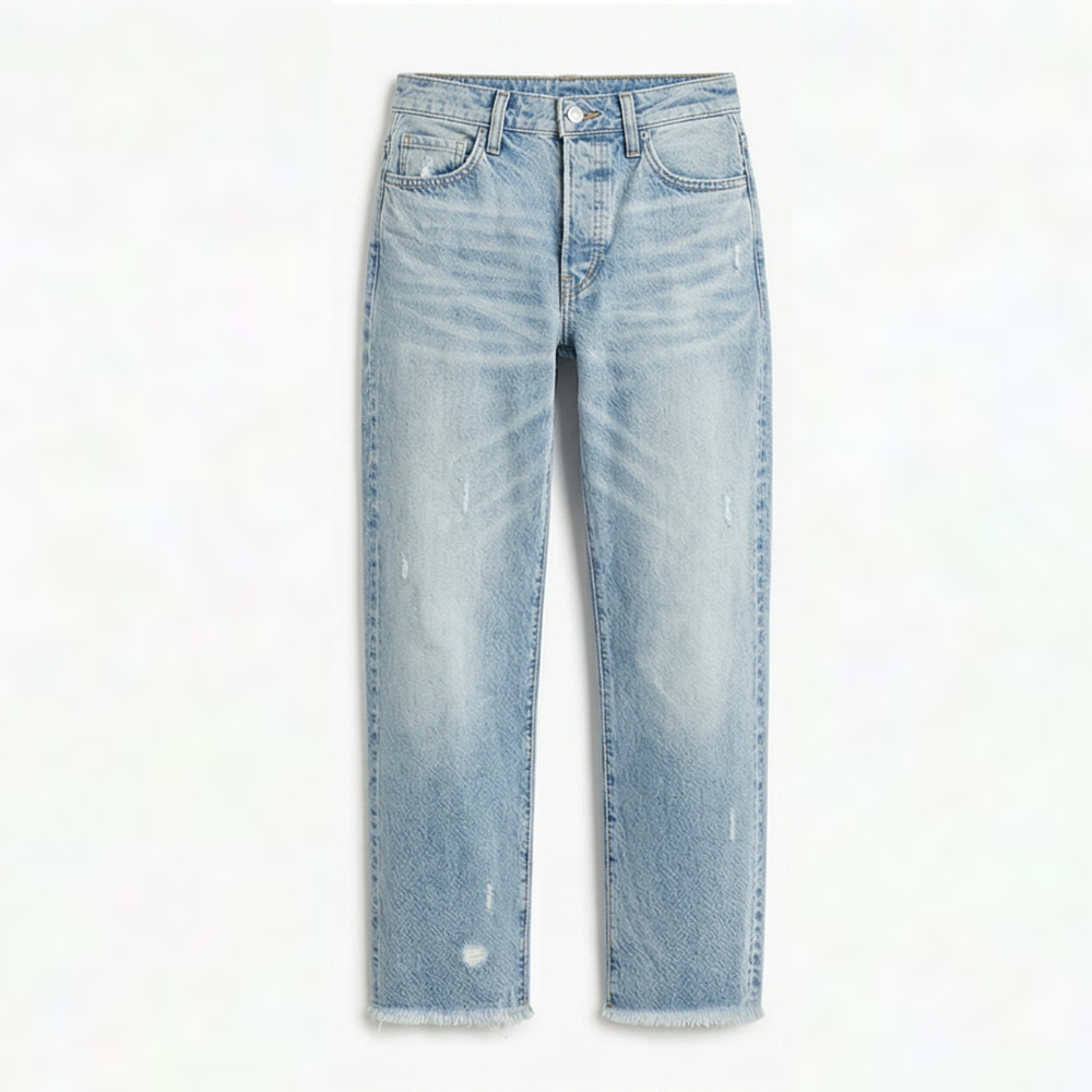 Vivara | Women's Retro Fringed Cropped Straight Leg Jeans