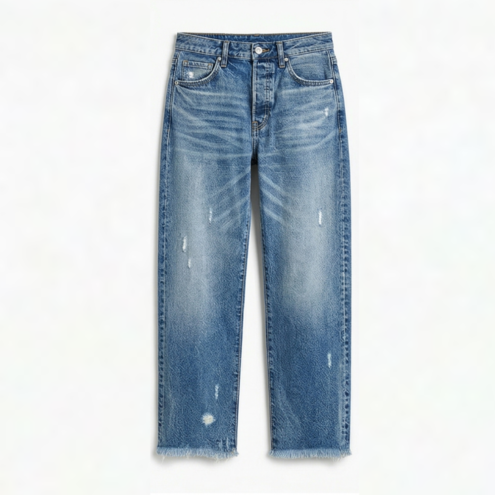 Vivara | Women's Retro Fringed Cropped Straight Leg Jeans