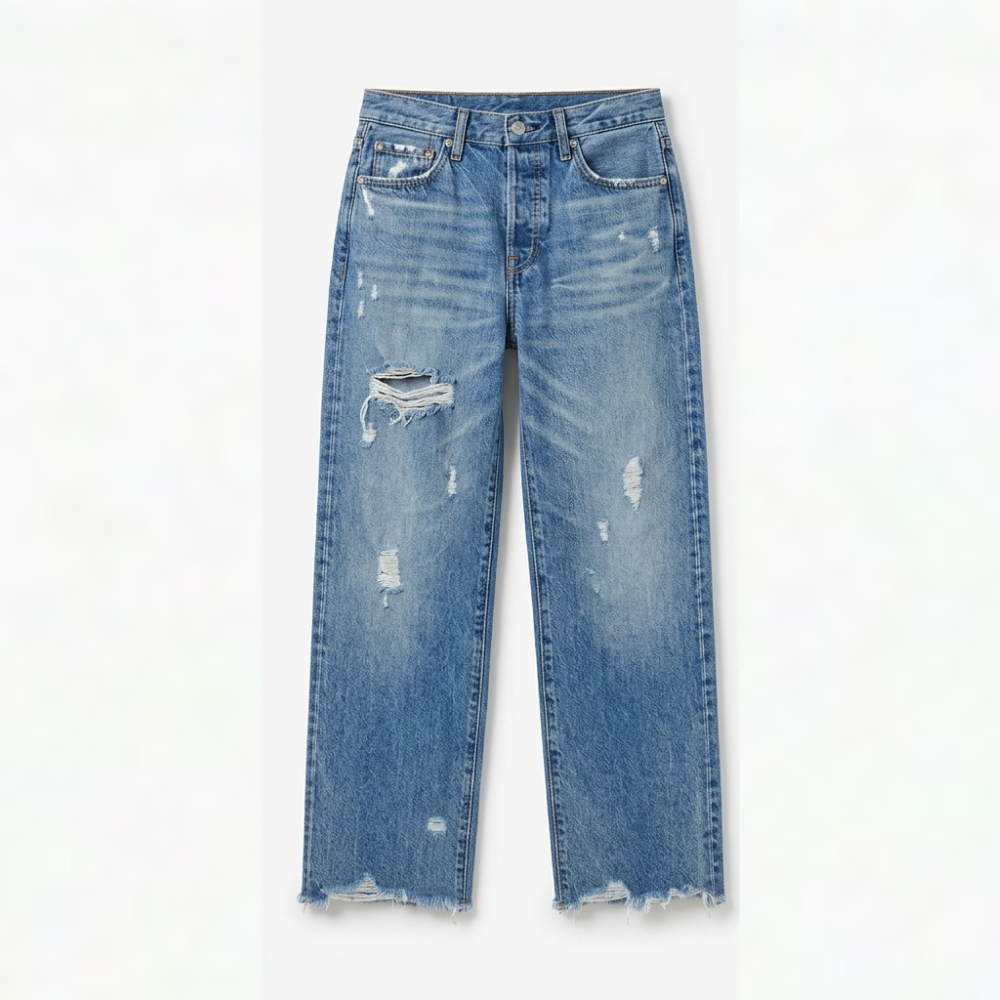 Vivara | Women's Retro Fringed Cropped Straight Leg Jeans