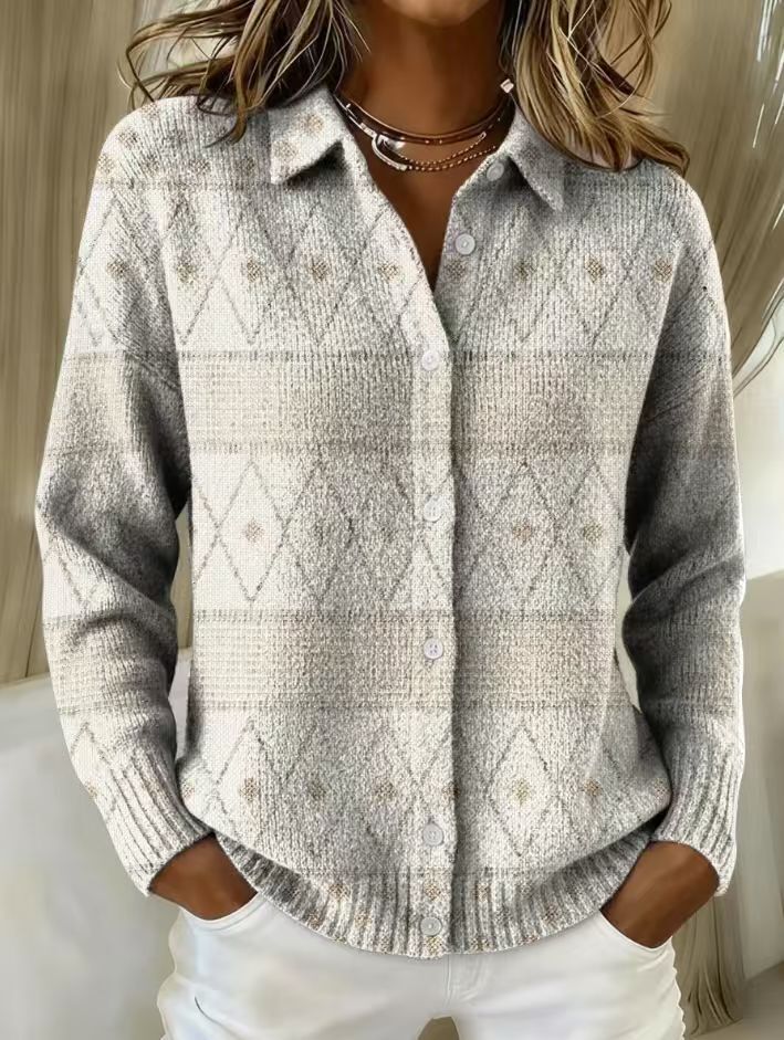 Monira™ - Elegant Knit Hoodie Blouse with Diamond Pattern