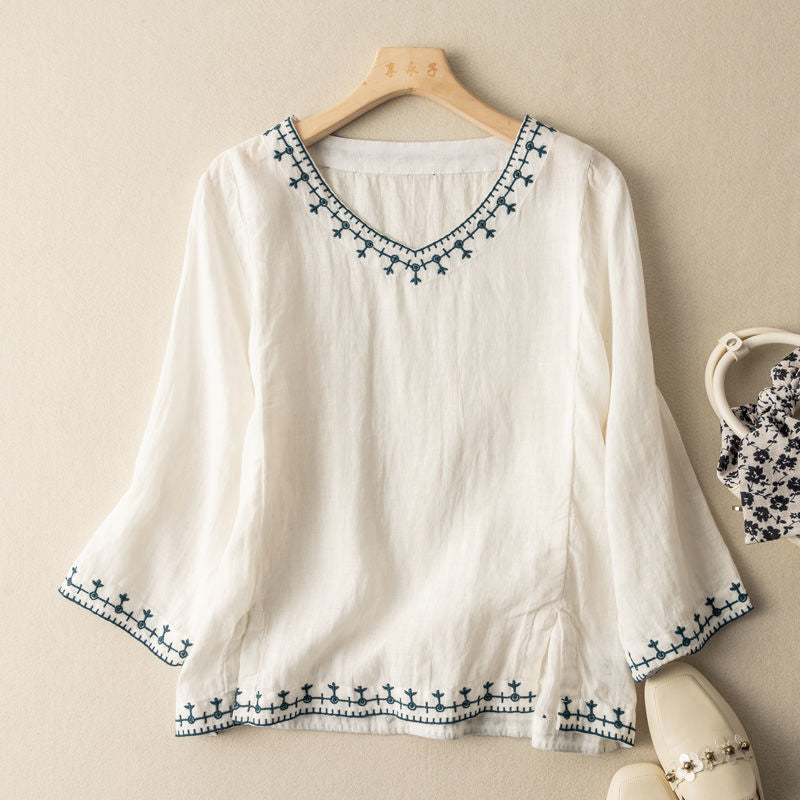 Anouk | Embroidered V-Neck Blouse