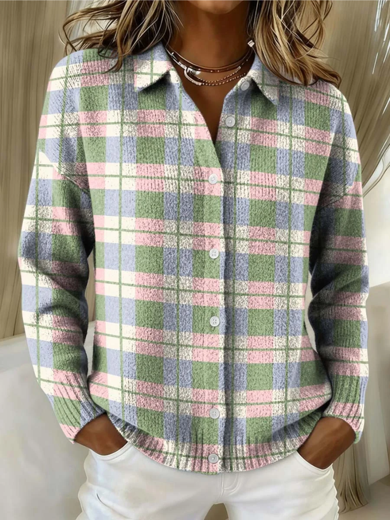 Lenora™ - Checked Hoodie Blouse in Fresh Pastel Colors
