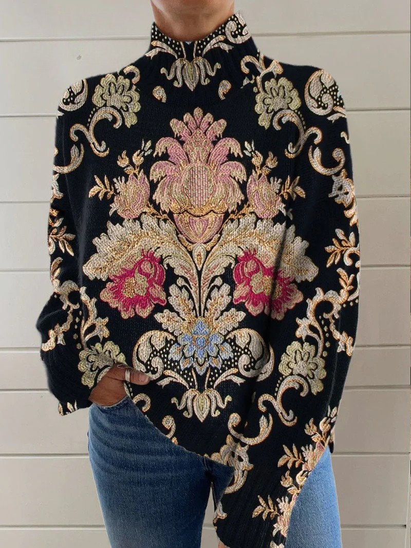 Mavis | Vintage floral knit turtleneck sweater