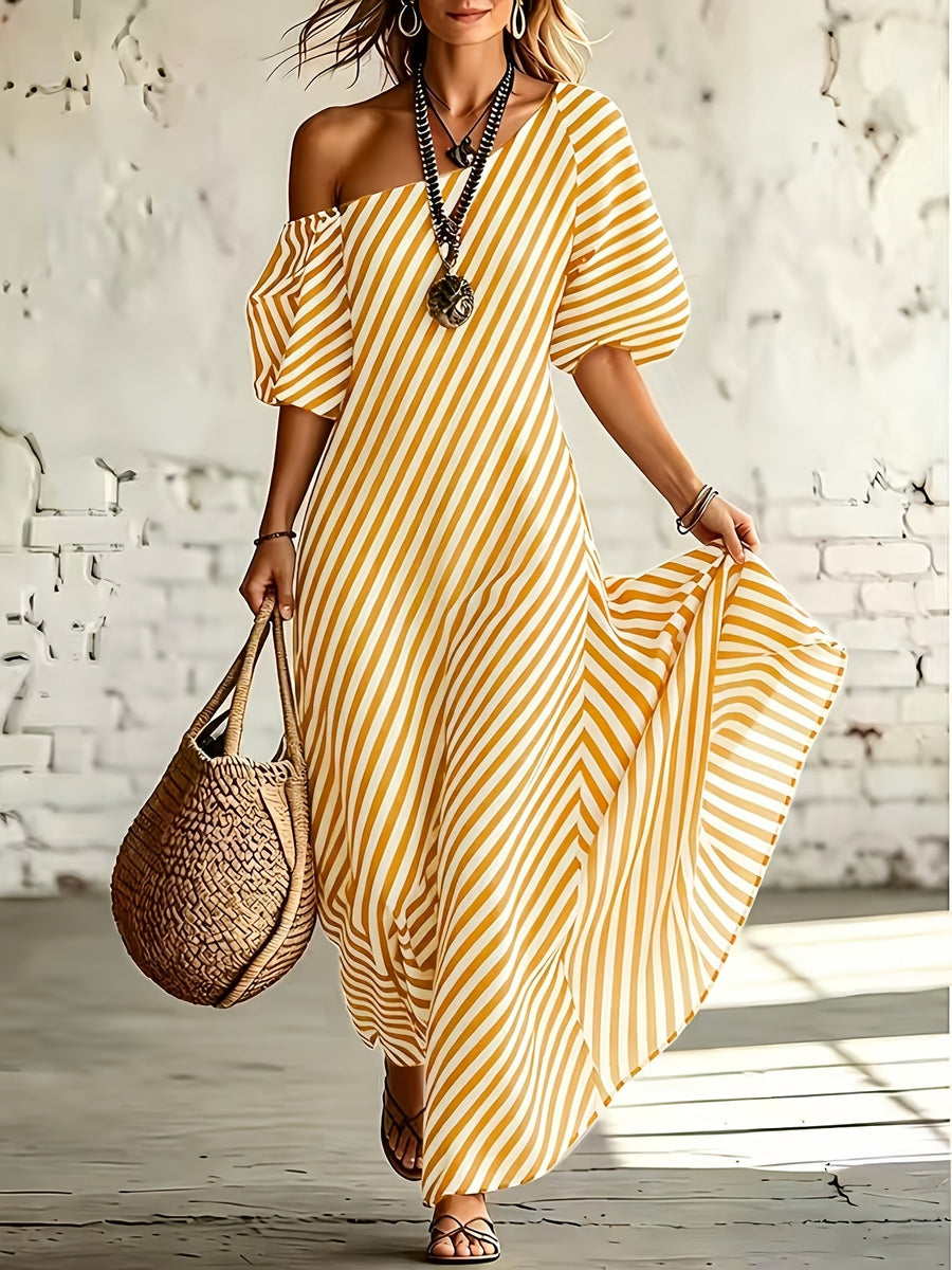 Delphine | Asymmetric Striped Maxi Dress