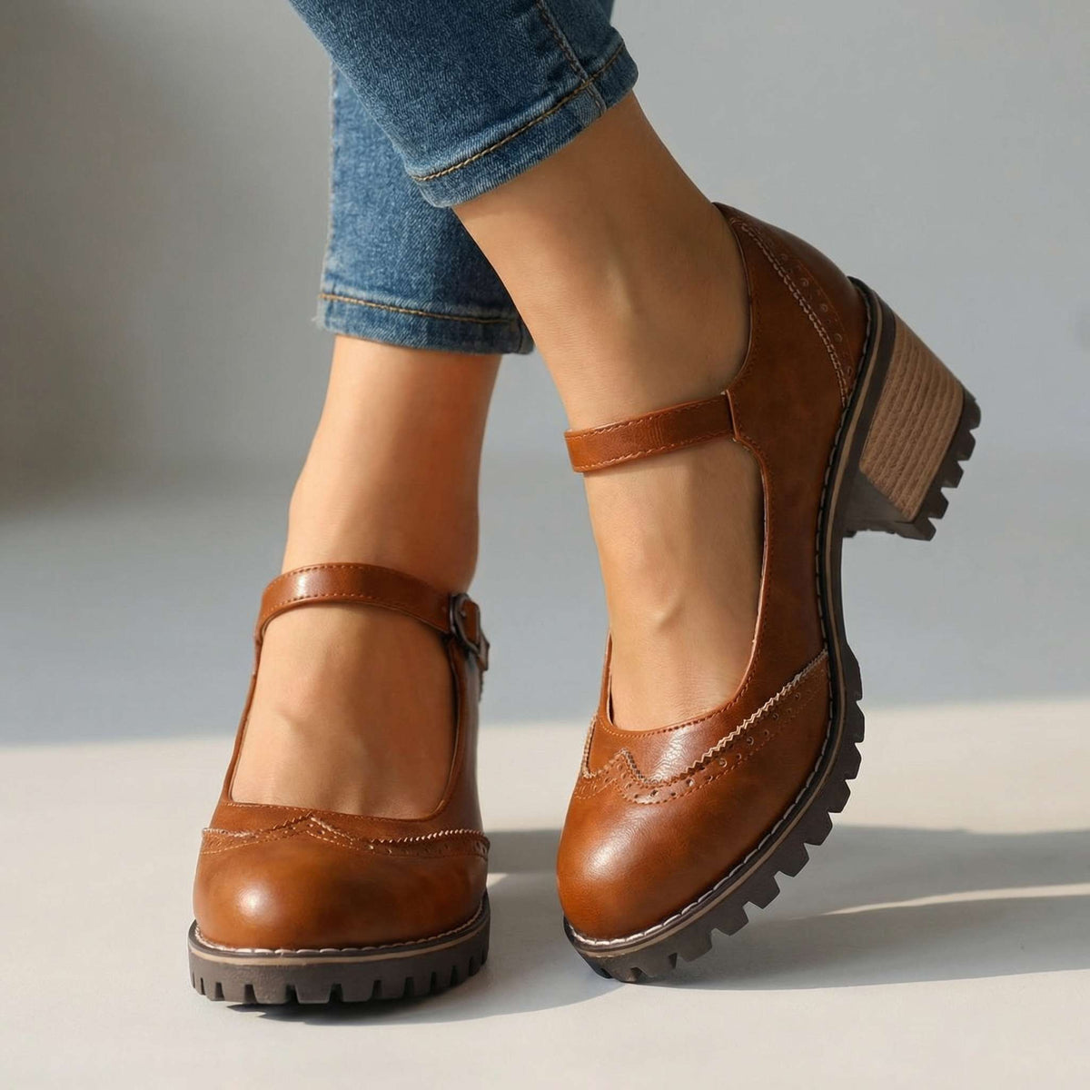 Sandrine | Block-Heel Oxford Flats