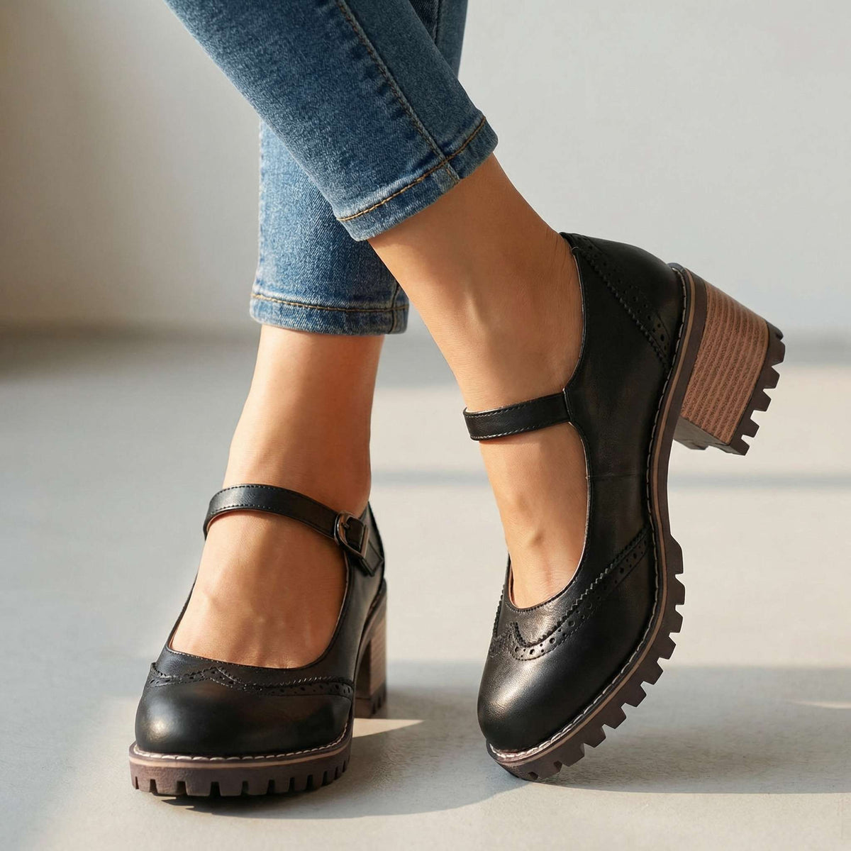 Sandrine | Block-Heel Oxford Flats