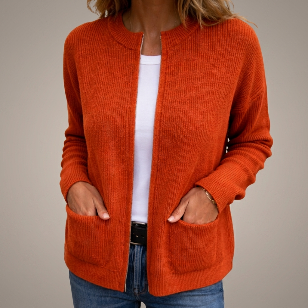Colette | Warm Knit Zip-Up Cardigan with Pockets