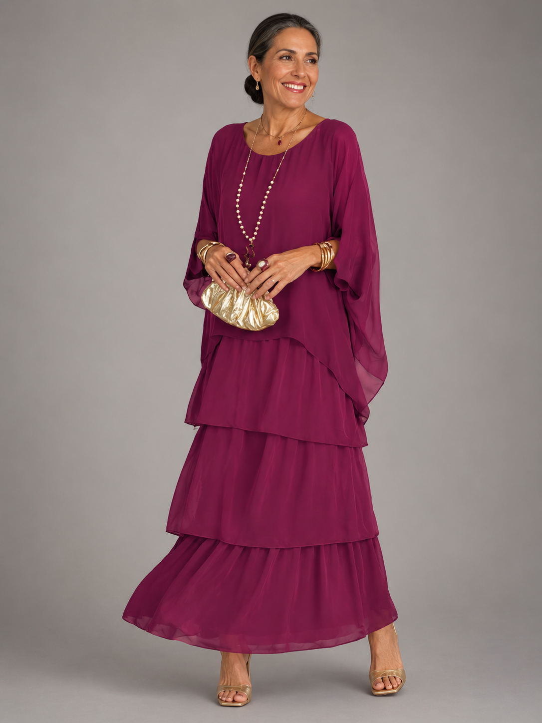Janet | Tiered Chiffon-Look Maxi Dress