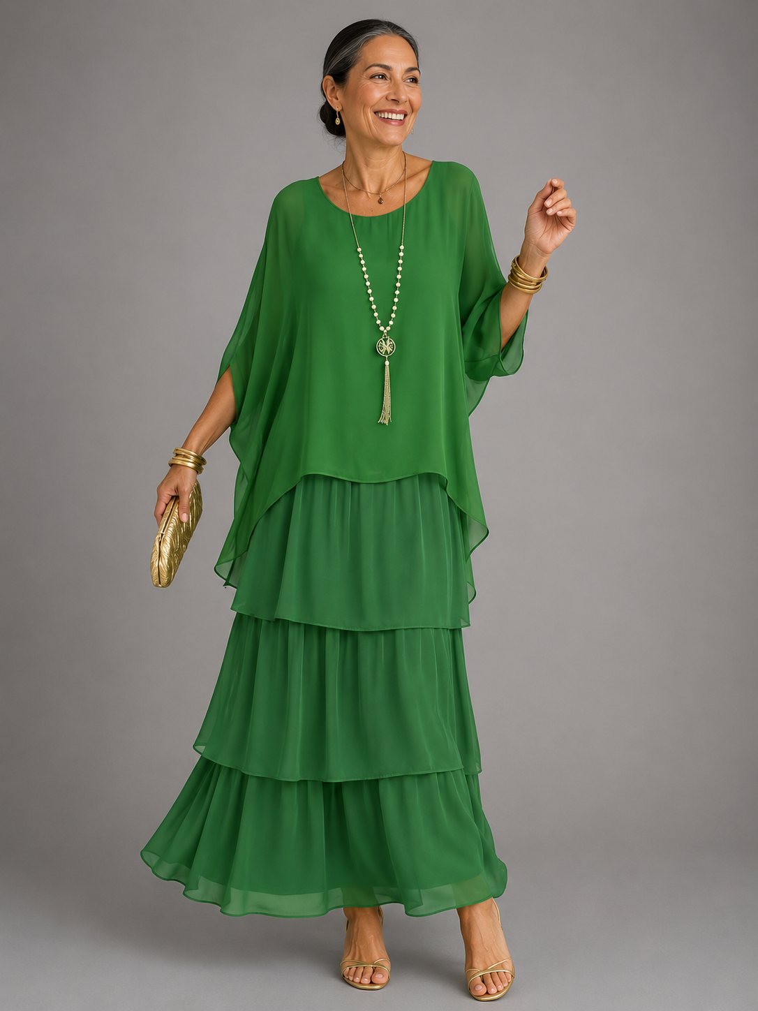Janet | Tiered Chiffon-Look Maxi Dress