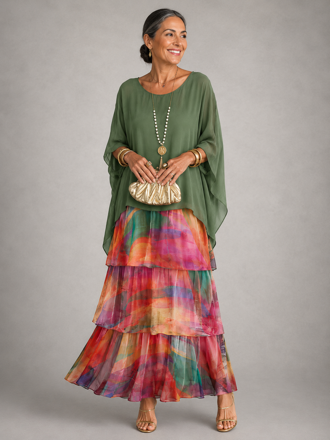 Janet | Tiered Chiffon-Look Maxi Dress