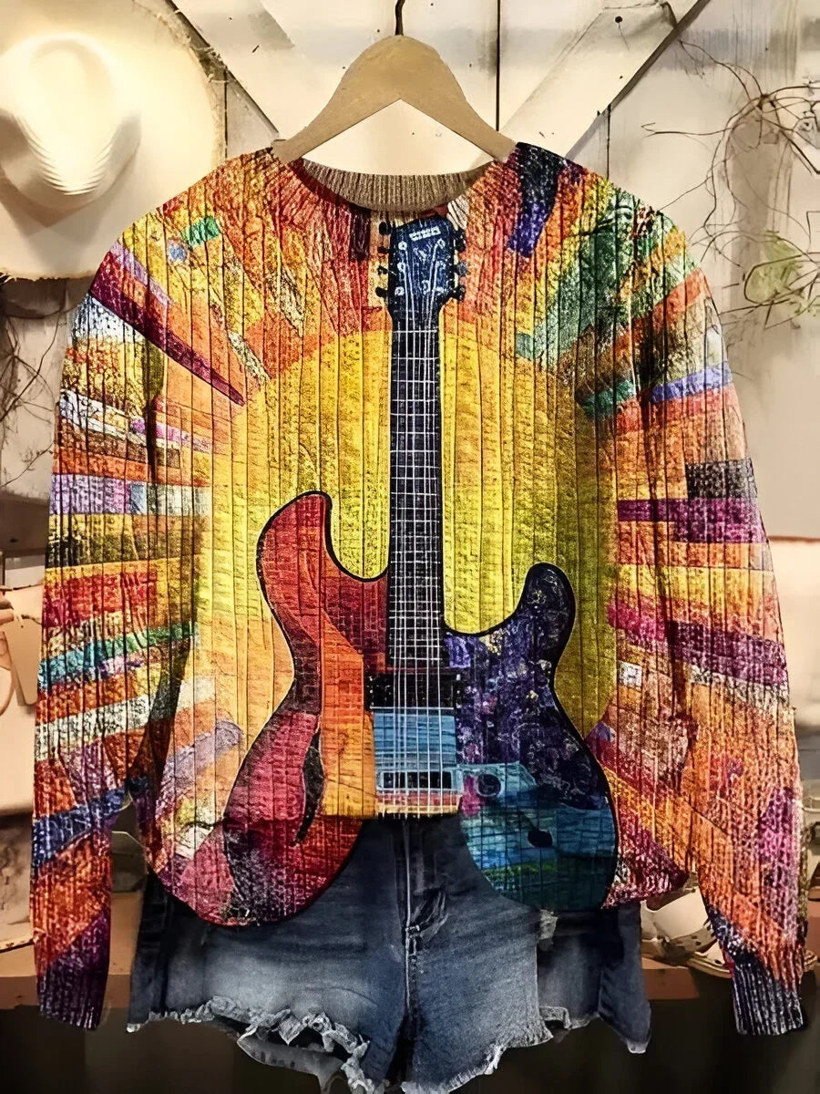 Léa | Bohemian Guitar Print Sweatshirt