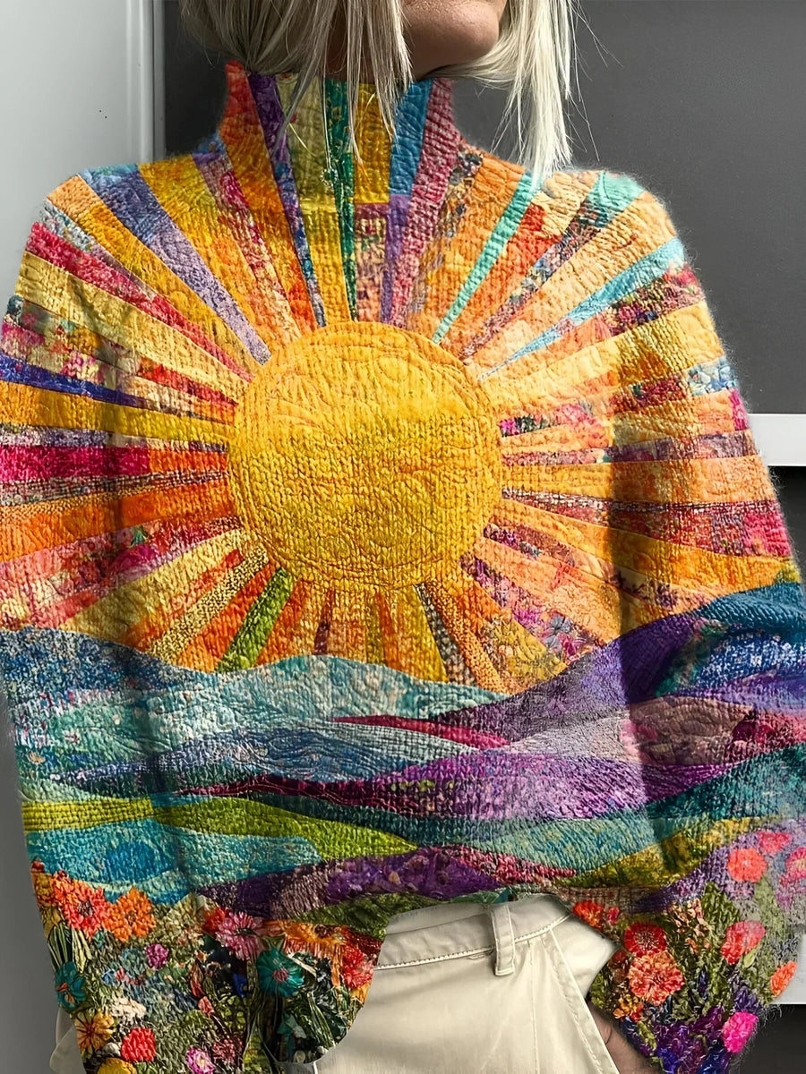 Héloïse | Mock Neck Floral Sunburst Sweater