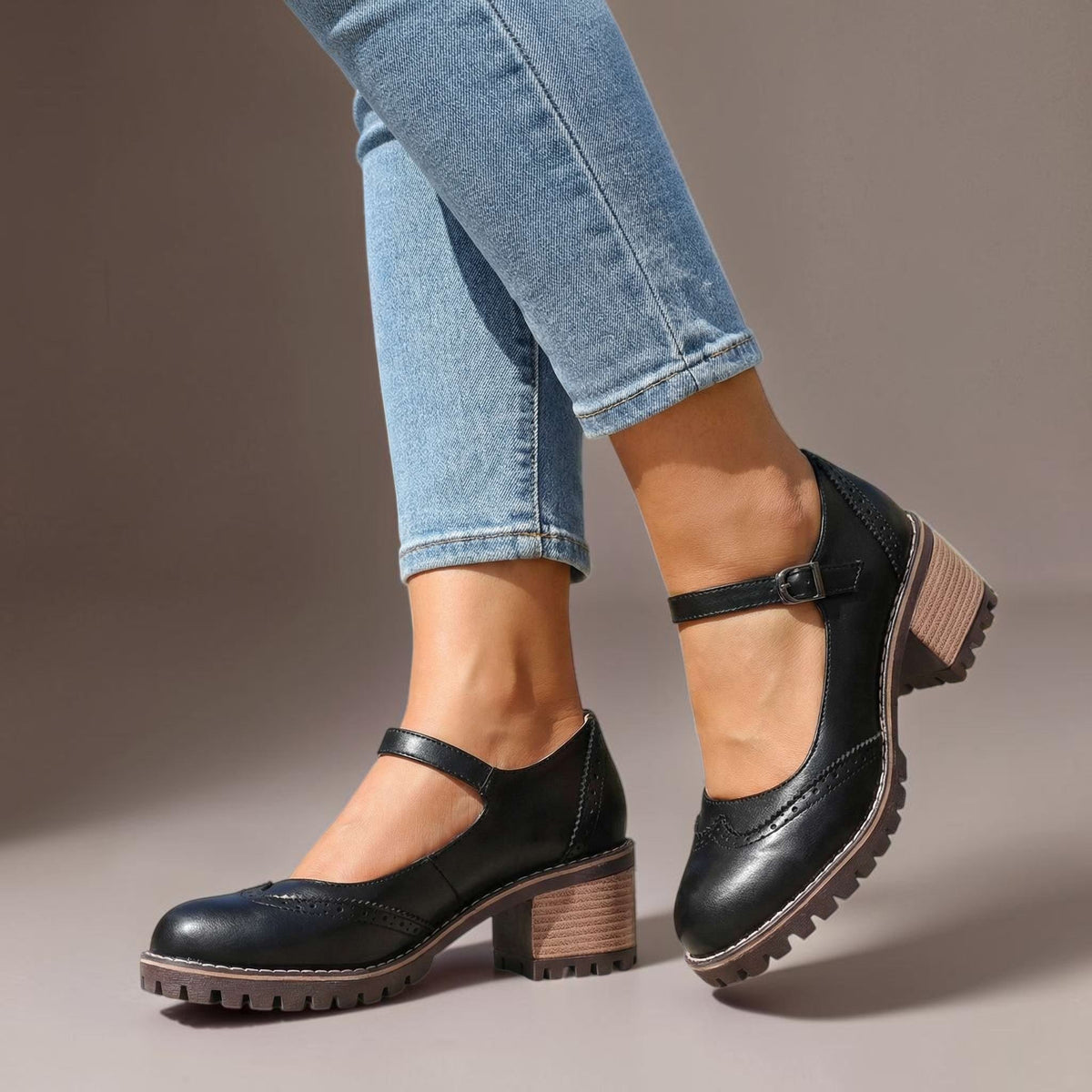 Sandrine | Block-Heel Oxford Flats