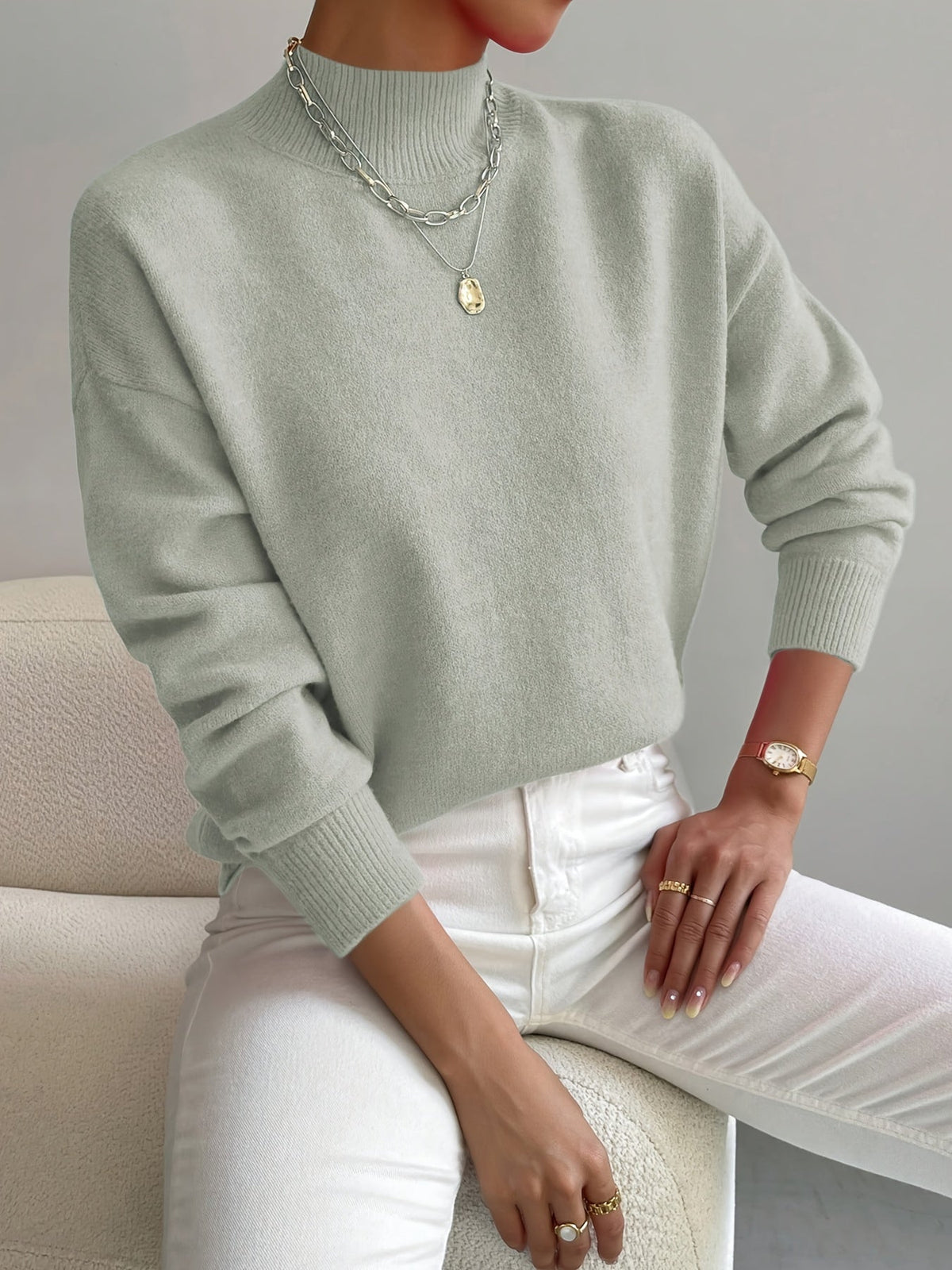 Helena | Knit Sweater with Stand Collar