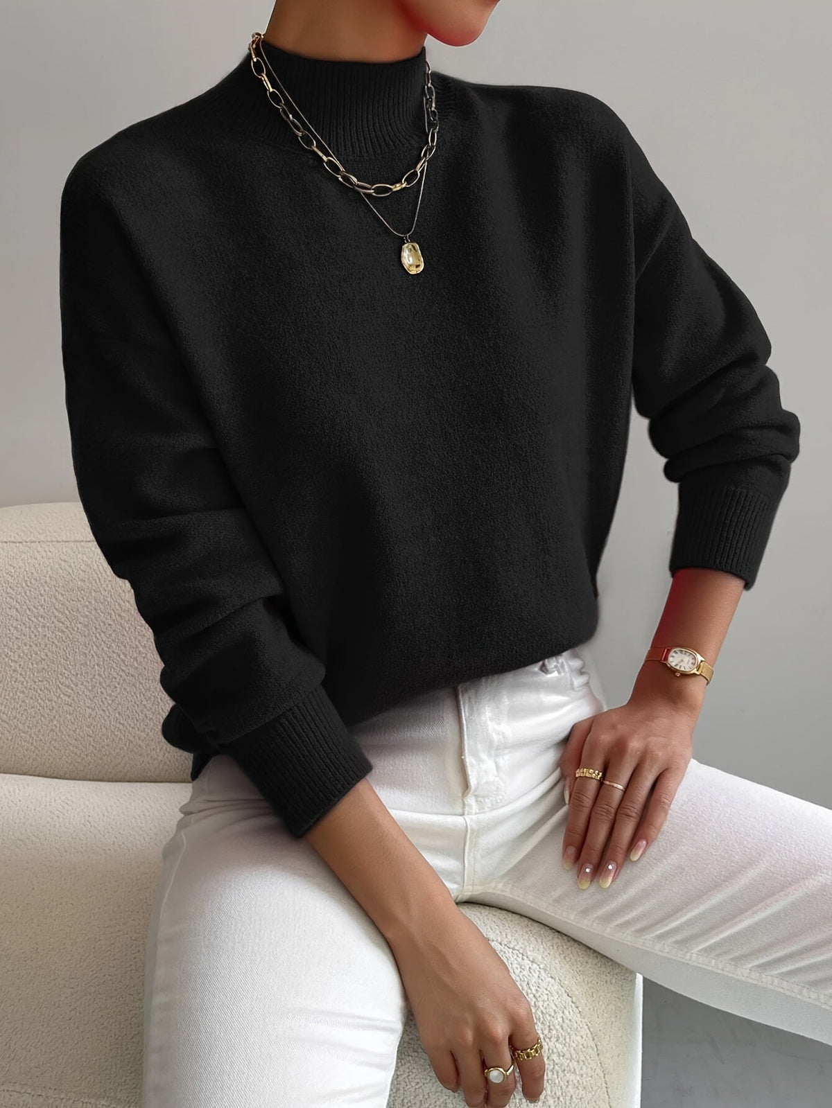 Helena | Knit Sweater with Stand Collar